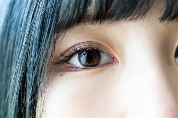 Eyes of young Japanese woman, colored contact lens in her eyes